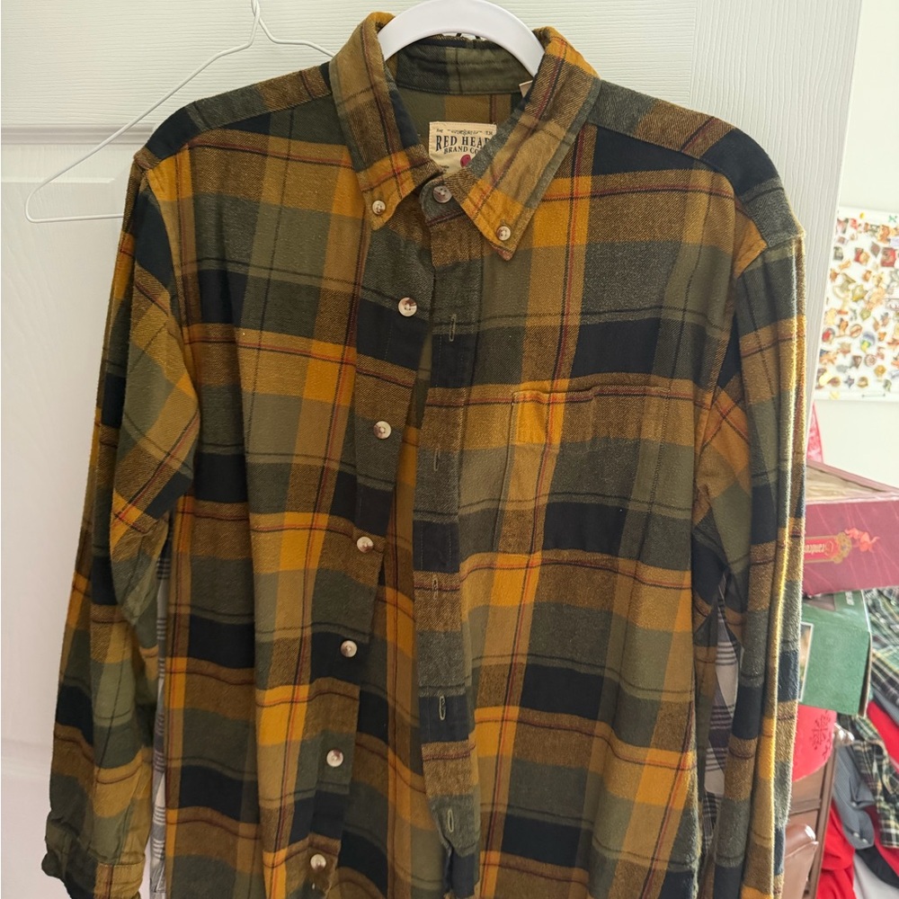 RedHead Men's Casual Plaid Shirt - Olive and Mustard